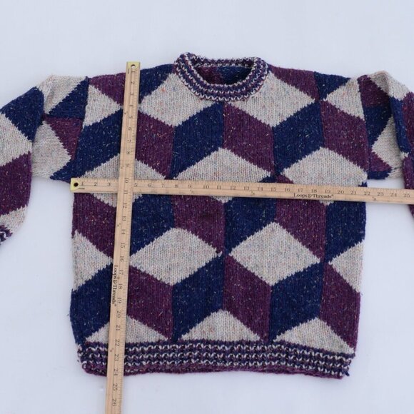 Taupe Purple Navy Argyle Gramacore Knit Crewneck Preppy Sweater M - Picture 4 of 11